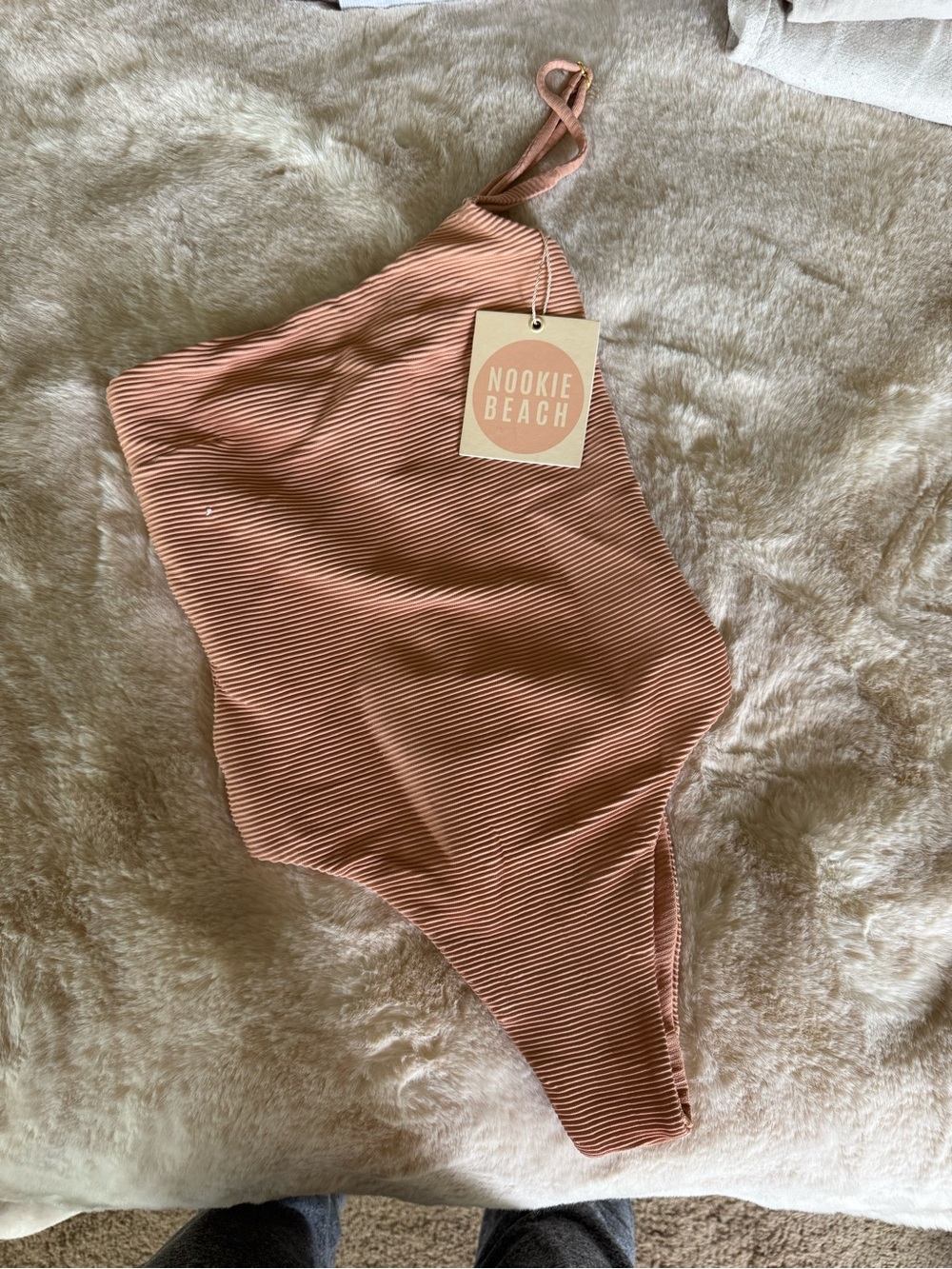 Nookie Peach Ribbed One-Shoulder Top
